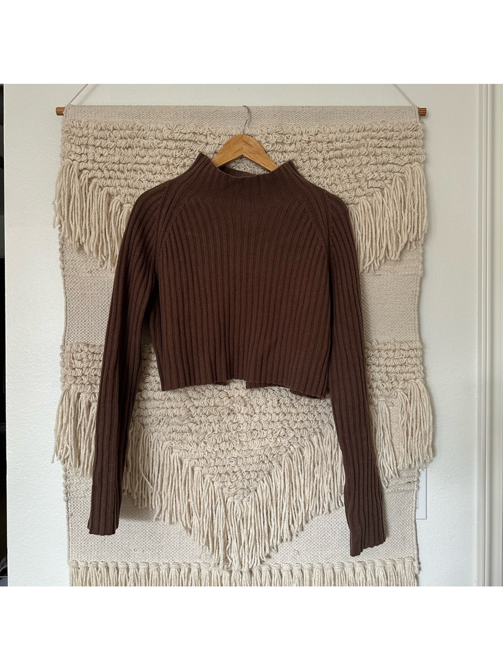Maje Cropped 100% Wool Mockneck Sweater